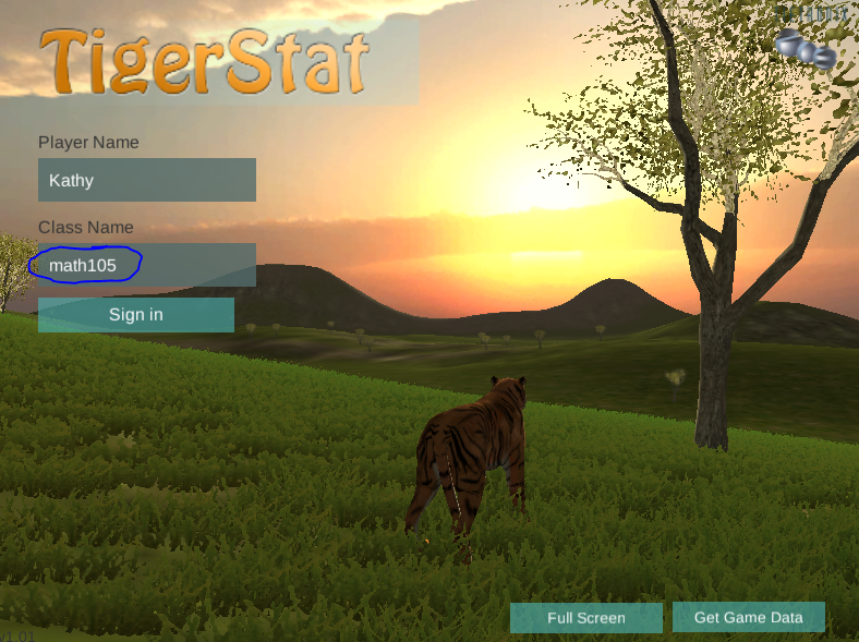 image of TigerStat game login screen